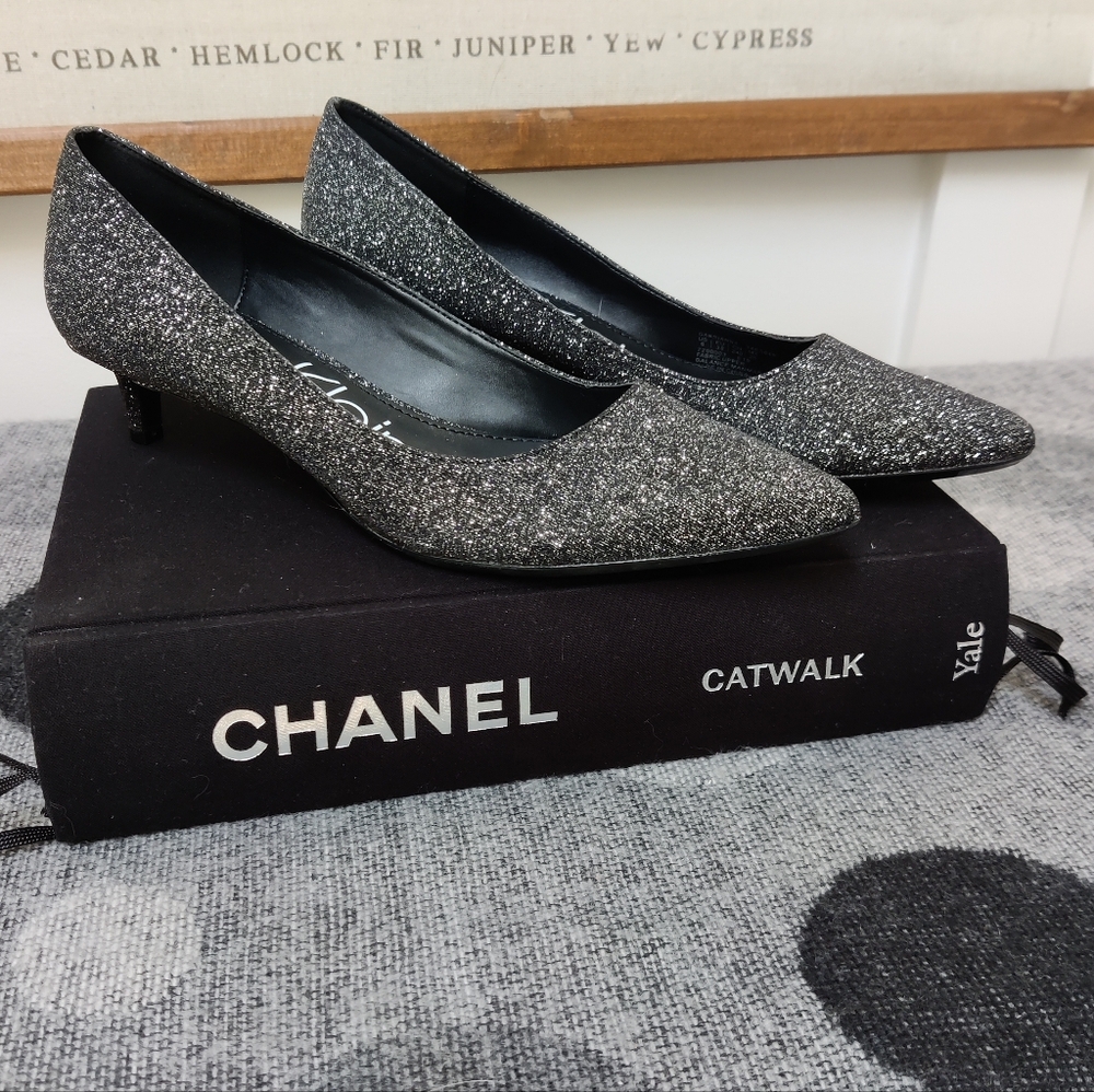 Calvin Klein Silver Glitter Kitten Heels - 8